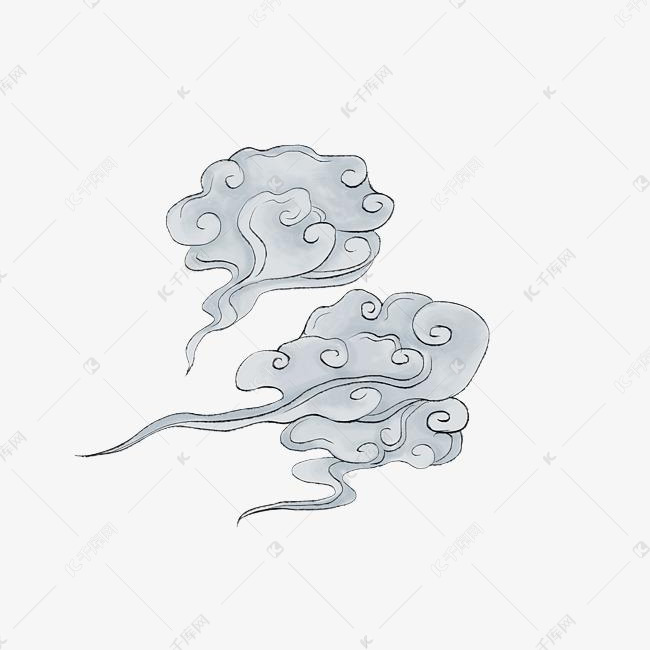 白色水墨祥云云纹插画