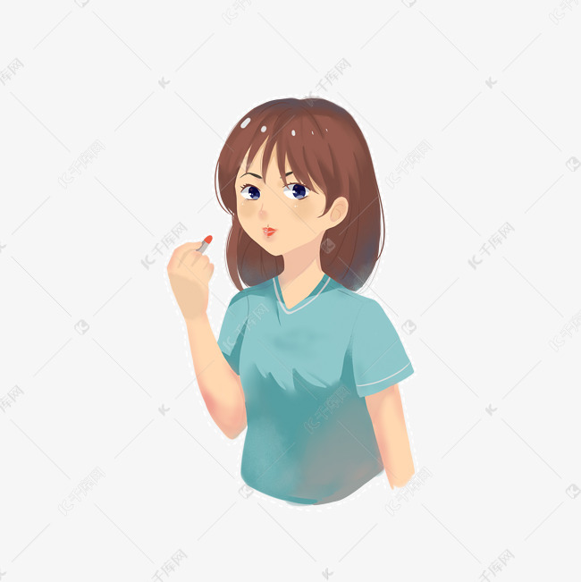 人物厚涂通风卡手绘美女涂口红免抠美女虎虎v人物图片