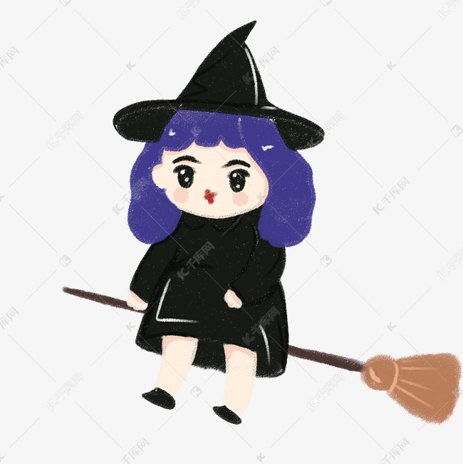万圣节坐在扫把上女巫