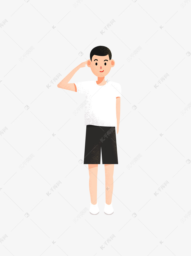 手绘行军礼的男孩元素