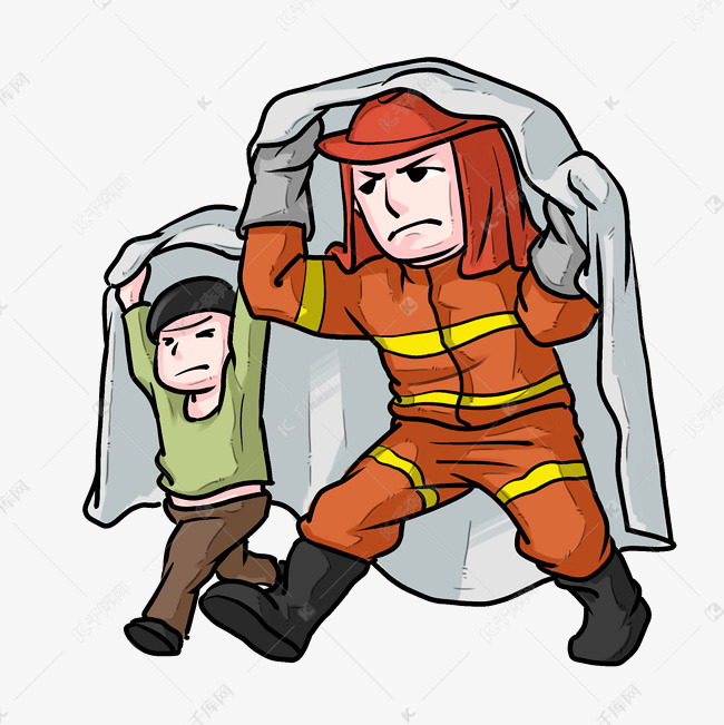 消防员救人手绘插画