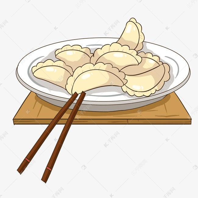 手绘一盘美食大馅饺子插画