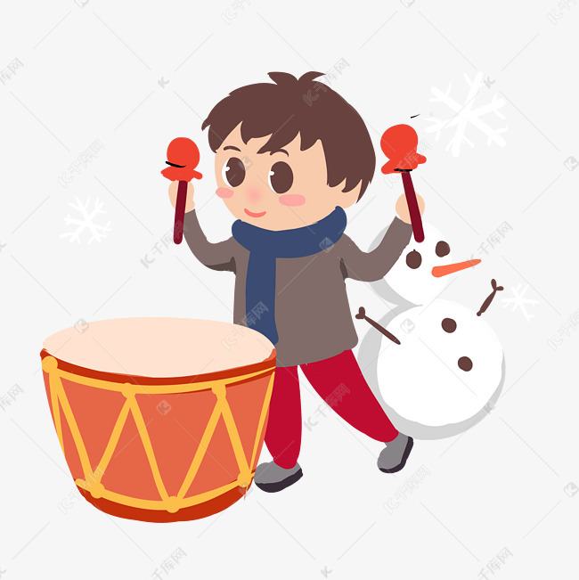 新年打鼓手绘卡通人物png素材