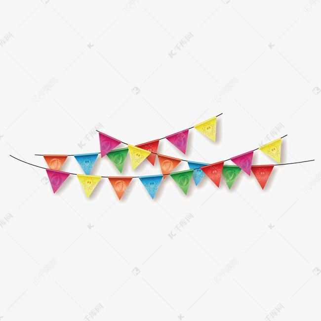 手绘彩旗矢量图的素材免抠彩旗彩色挂饰节日装饰生日派对矢量图