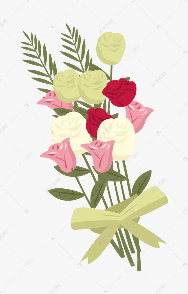 手绘粉玫瑰花束插画