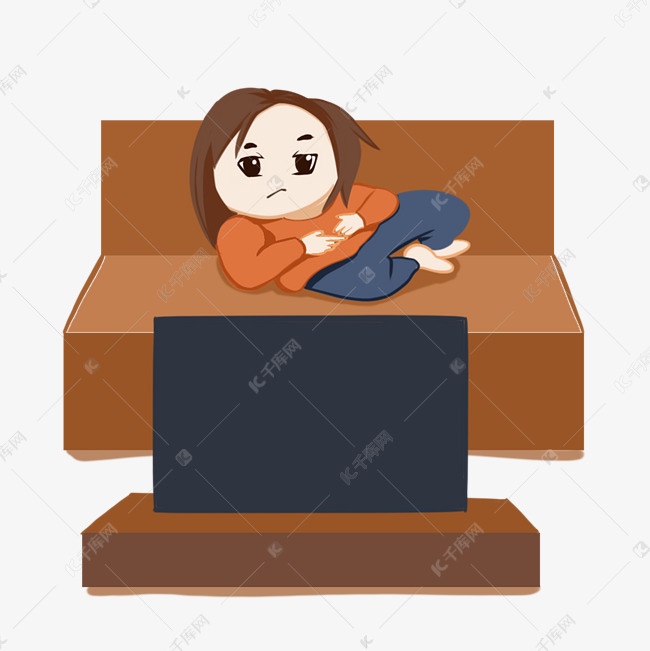 冬季宅在家看电视的女生手绘插画