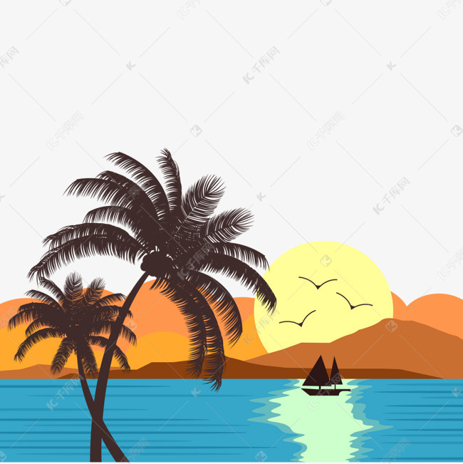 卡通日出矢量图下载的素材免抠日落海景卡通日出卡通插图创意卡通
