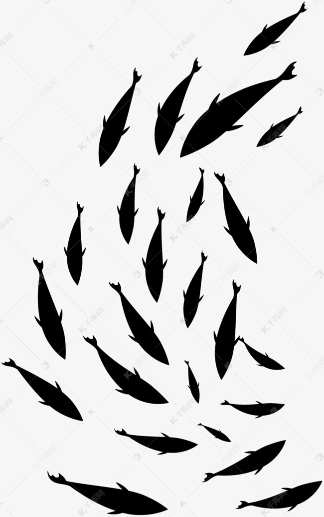黑色扁平游动鱼群素材图片免费下载-千库网