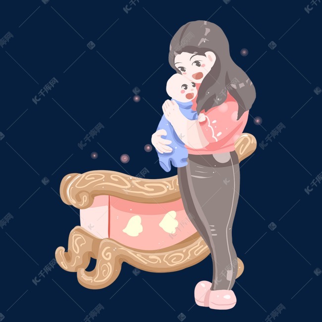 母婴抱小孩的妈妈插画