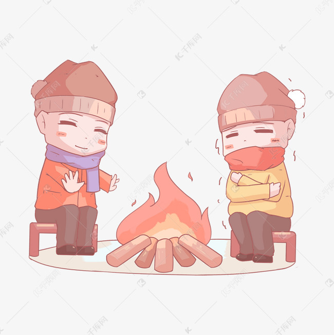 冬季火堆取暖男孩