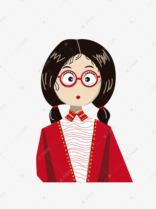 手绘卡通呆萌可爱的双马尾眼镜妹