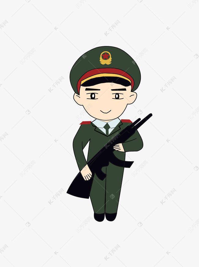 国庆节手绘风卡通军人形象帅气拿