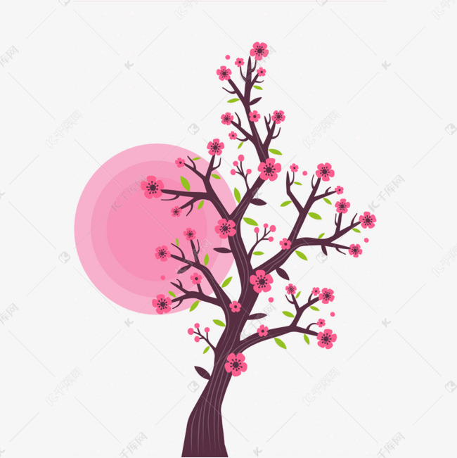桃树插画的素材免抠水墨桃树插画手绘枝条花朵