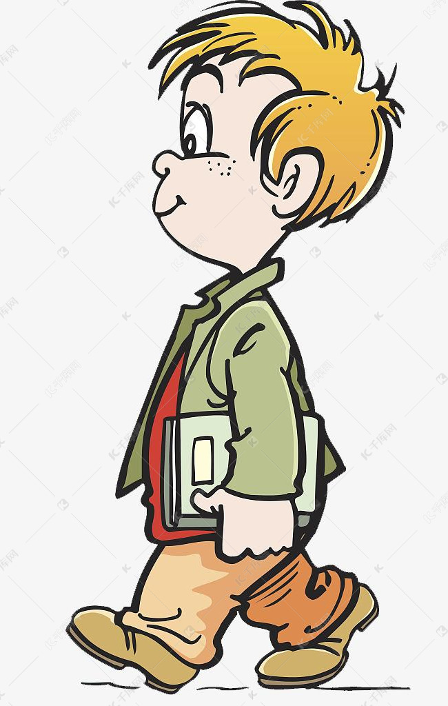 可爱小男孩拿着书走路