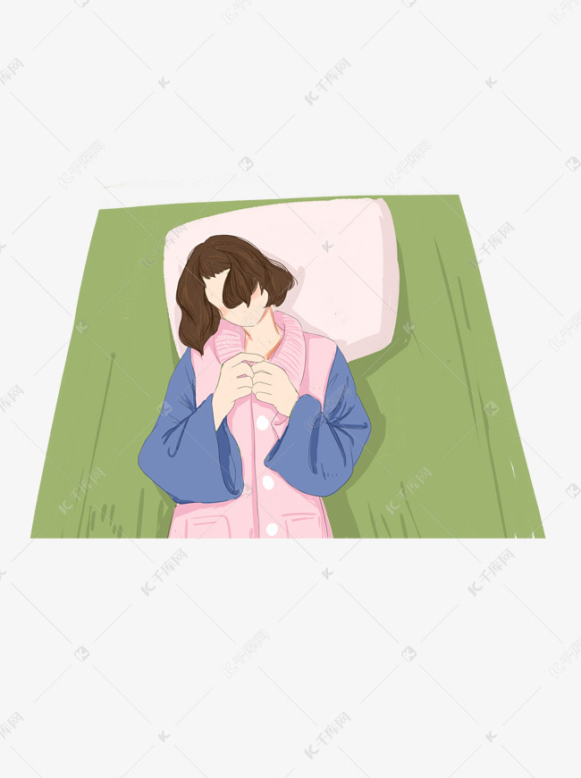 卡通女孩穿睡衣躺在床上睡觉元素