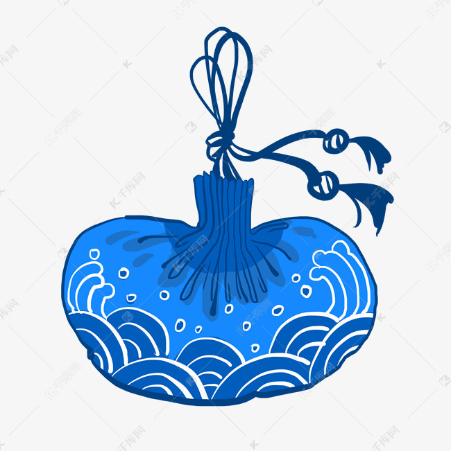 手绘蓝色的香囊插画