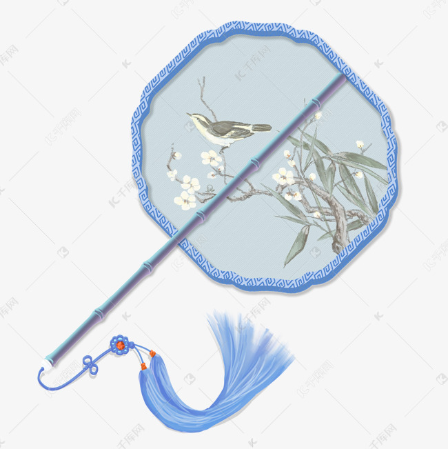 中国古风手绘物件插画扇子
