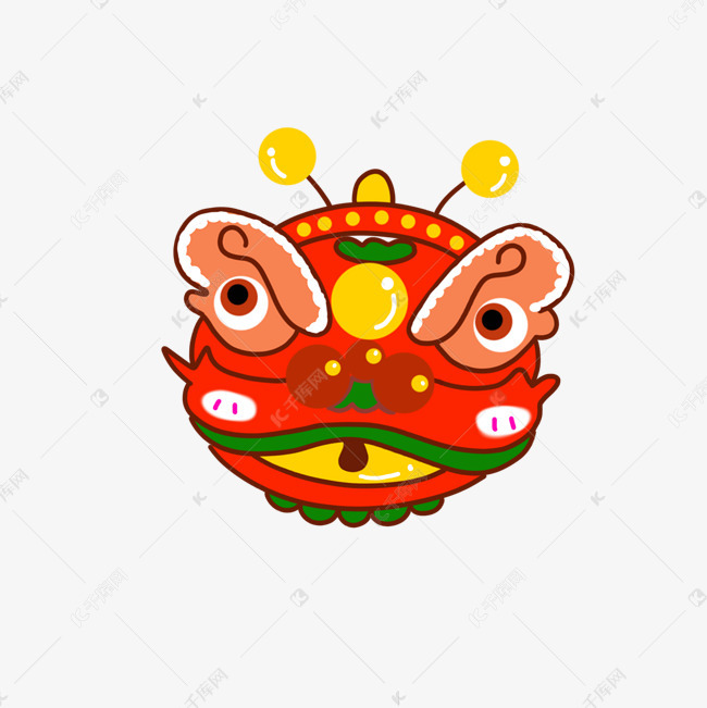 中国红传统狮头舞狮春节习俗png