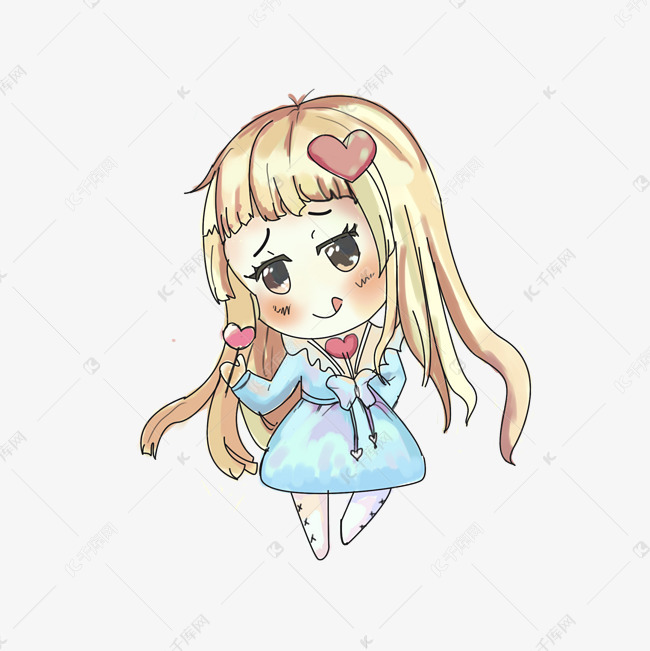 手绘q版全身可爱女生png格式