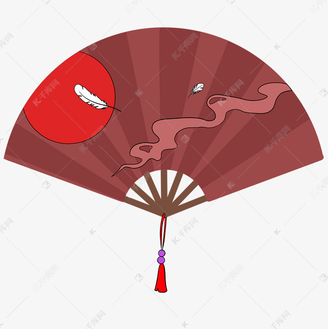 中国风扇子羽毛收插画