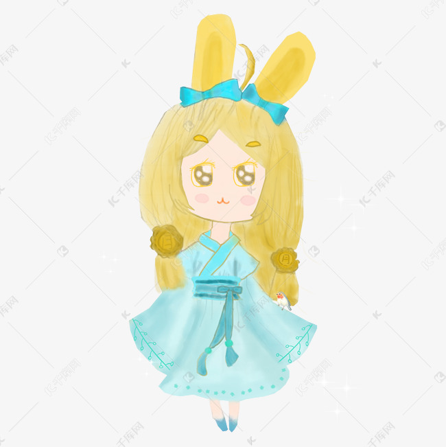 卡通手绘中秋节玉兔拟人免抠png