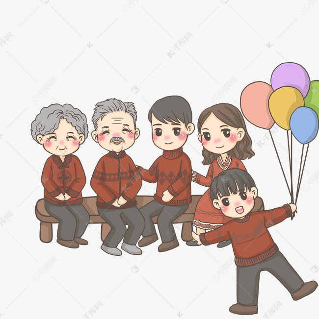 免抠元素 可爱小贴纸 五人全家福照片png 版权可商用有保障