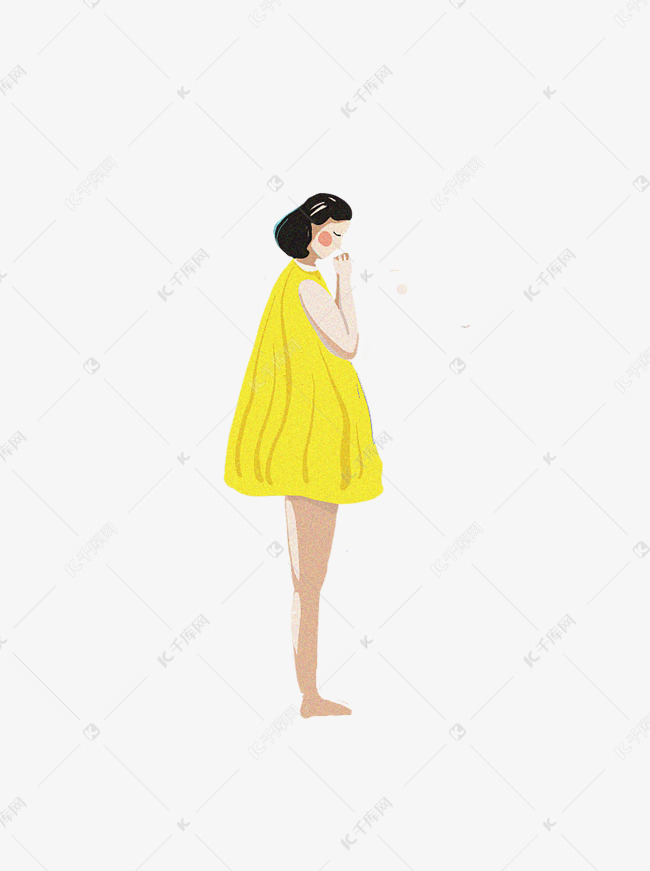 双手合十虔诚许愿的女孩手绘人物