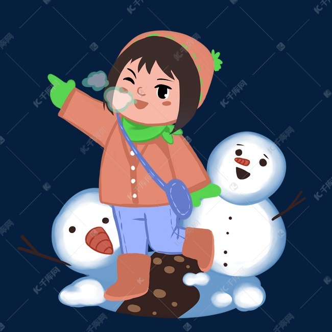 冬季旅游卡通人物和雪人