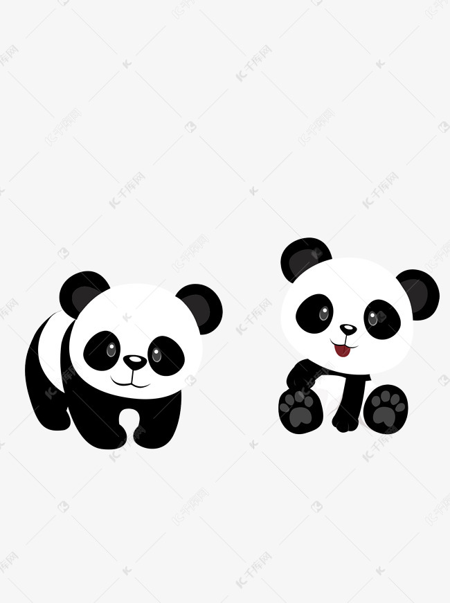 卡通可爱两只小熊猫可商用元素的素材免抠动物卡通可爱呆萌国宝熊猫