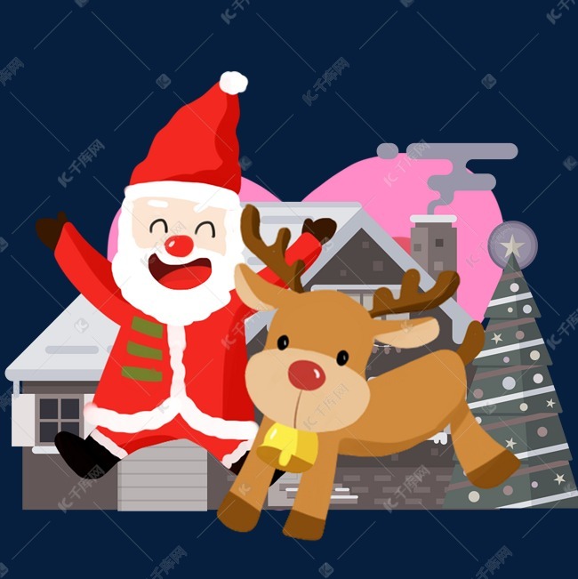 圣诞节可爱圣诞老人卡通插画麋鹿素材图片免费下载