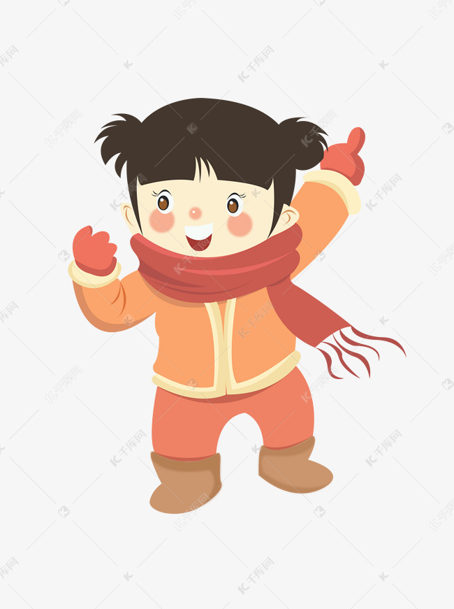 手绘卡通冬天穿冬装戴围巾的可爱女孩素材图片免费下载-千库网