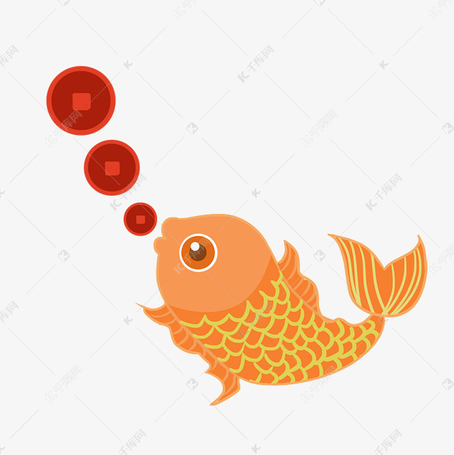 手绘鲤鱼吐金钱插画