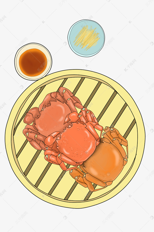 特色美食清蒸螃蟹漫画插画