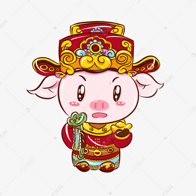 2019猪年新年粉红手绘卡通吉