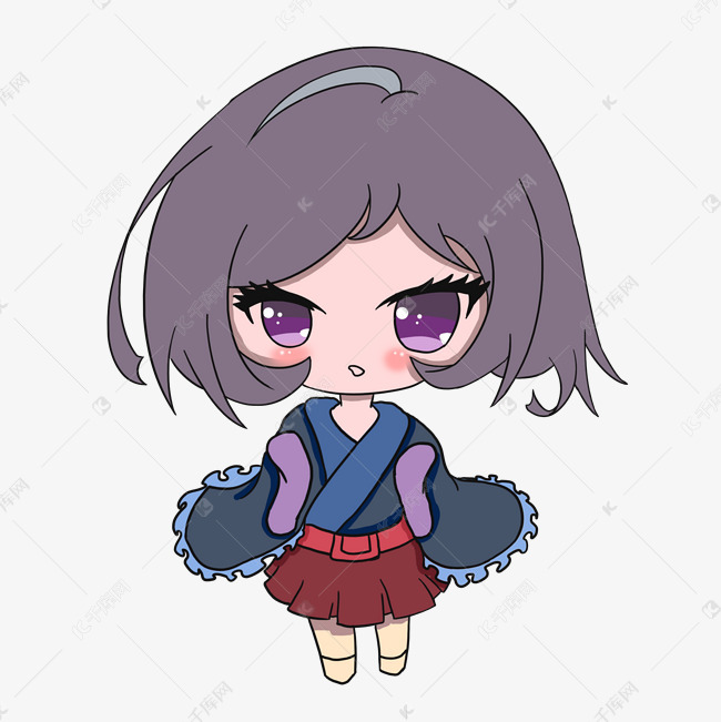 手绘q版短发女孩png格式