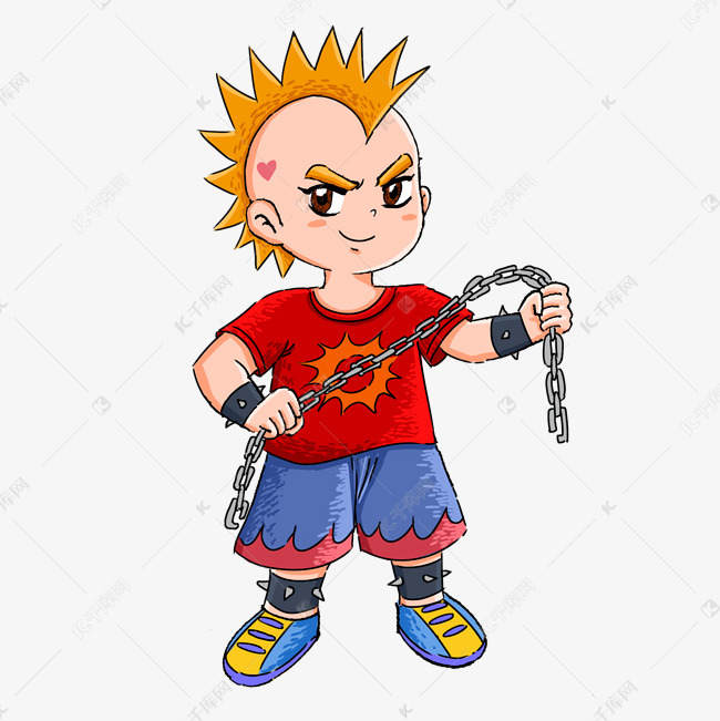 手绘朋克少年png素材