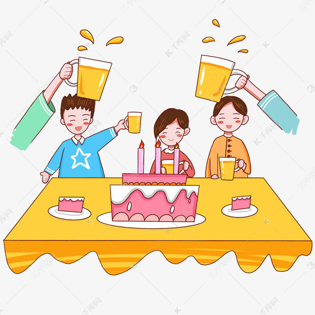 卡通手绘共度生日美好时光创意海