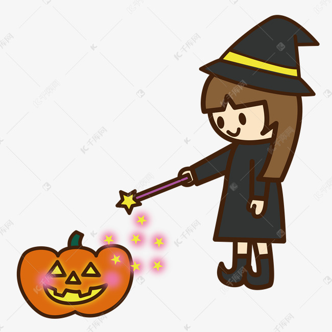 万圣节魔女魔法棒南瓜卡通