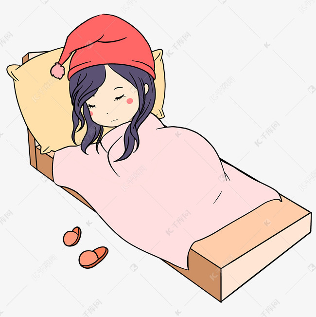 宅在家睡觉的女生手绘插画