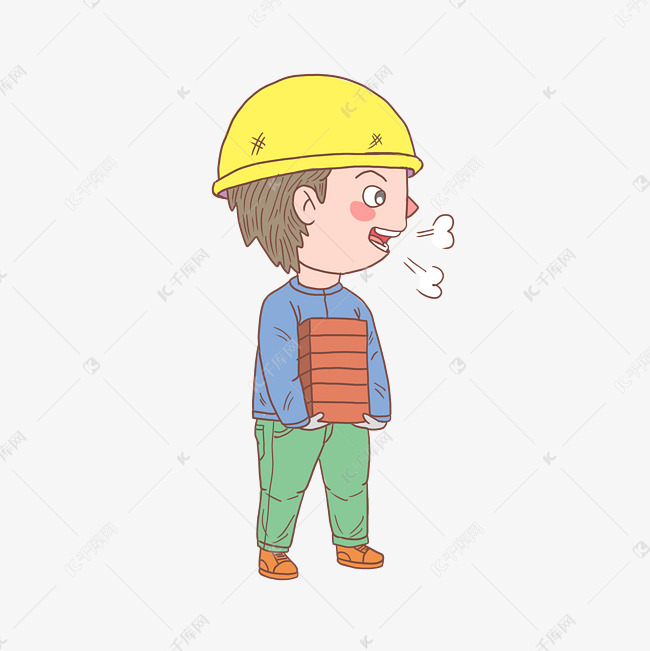 卡通手绘人物建筑工人搬砖