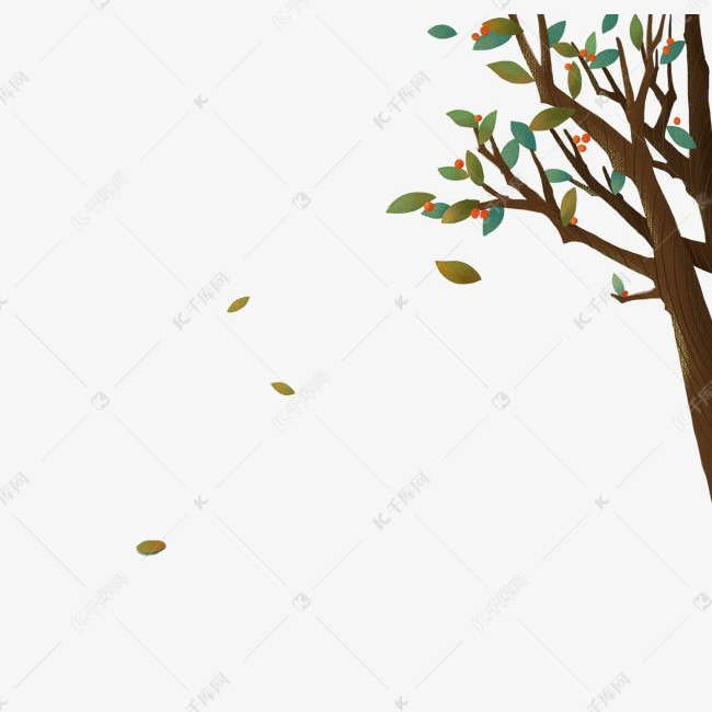 深秋手绘落叶树果实