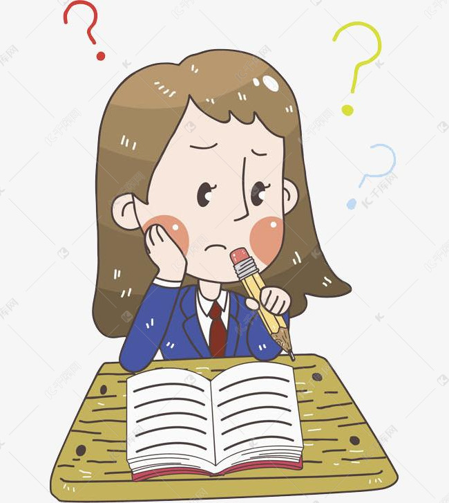 思考的女孩的素材免抠女孩学生卡通思考的疑问的书桌