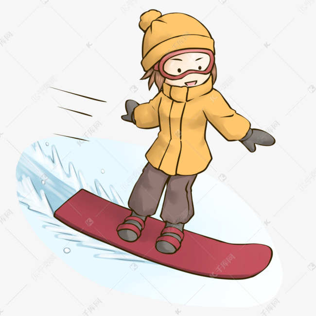卡通手绘冬季冬天滑雪的女孩