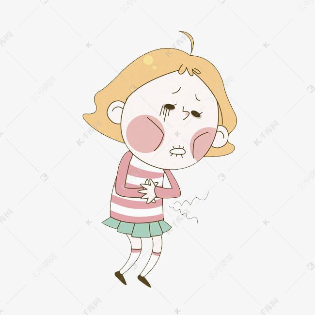 卡通胃痛女生免抠图