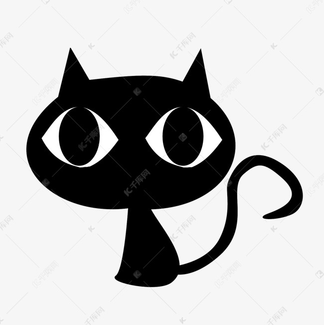 手绘卡通黑色大眼睛小猫