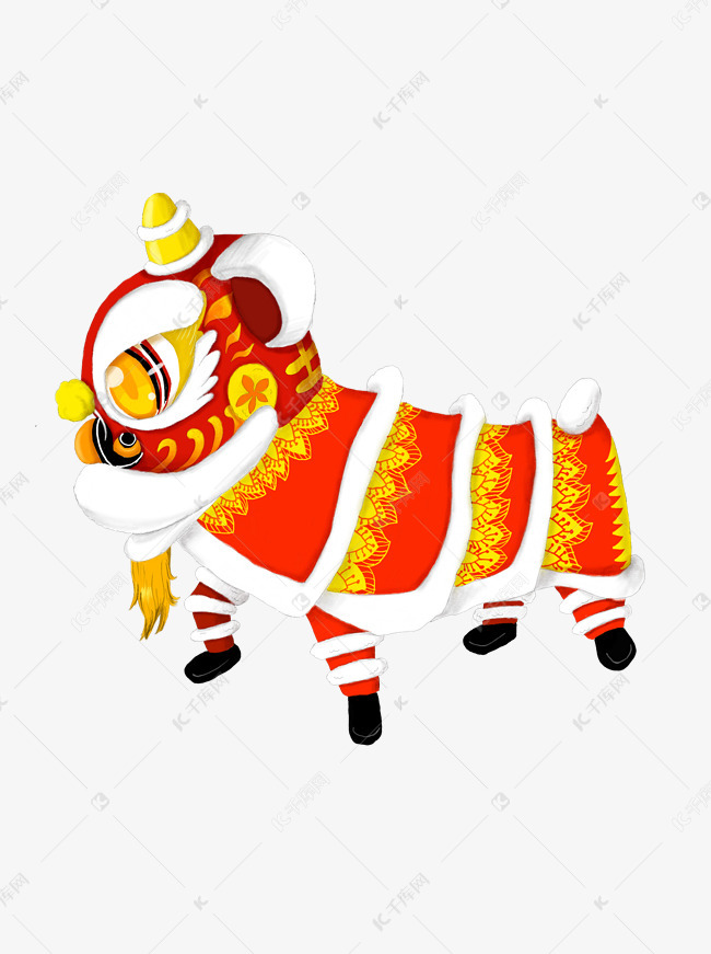 新年喜庆开业红色舞狮子手绘可商