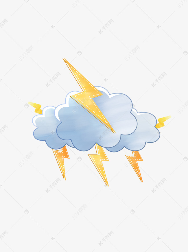 爆炸云蓝色闪电手绘清新卡通乌云