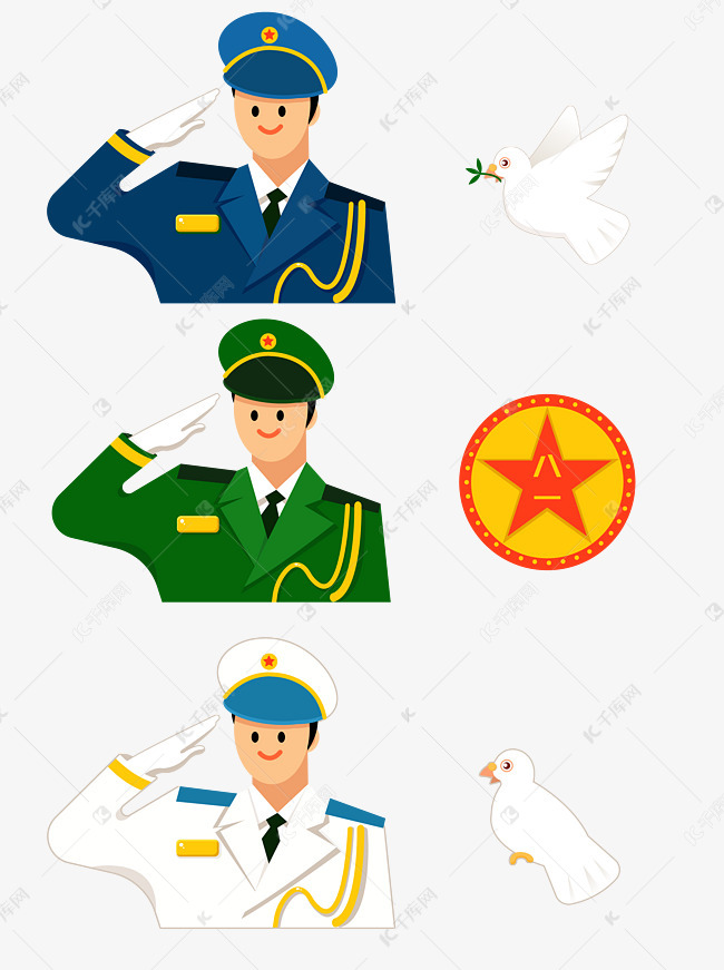 八一建军节中国海陆空三军军人敬
