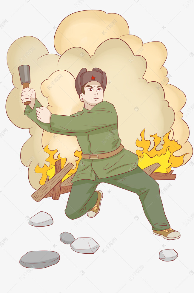 红军长征主题打仗扔雷卡通插画