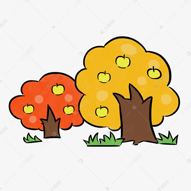 秋季主题果树手绘插画